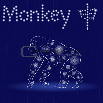 Chinese Zodiac Sign Monkey in blue winter motif