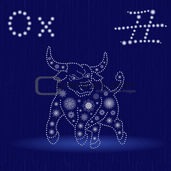 Chinese Zodiac Sign Ox in blue winter motif