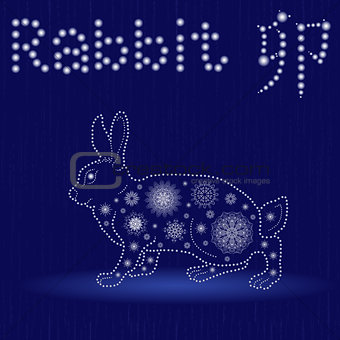 Chinese Zodiac Sign Rabbit in blue winter motif