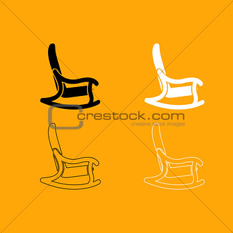 Rocking chair set black and white icon .