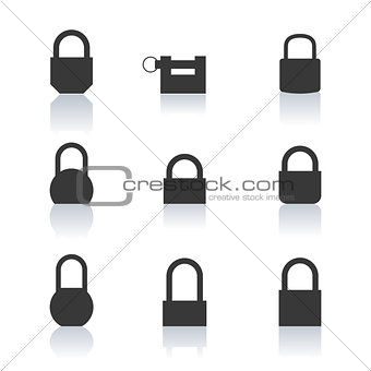 Set of black icons lock, vector illustration.