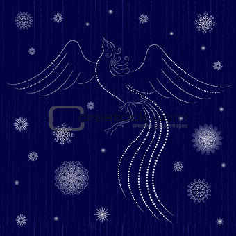 Graceful Firebird on winter motif background