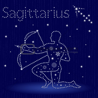 Zodiac sign Sagittarius with snowflakes