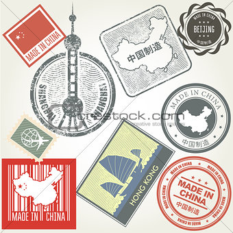Made in China grunge rubber stamps set