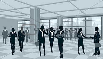 Silhouettes of businesspeople in office