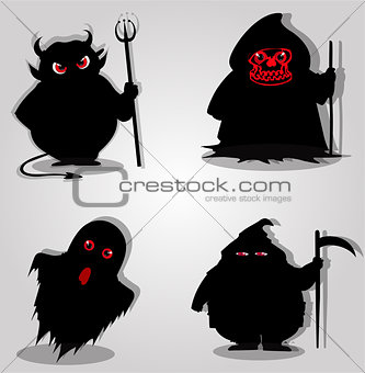 Set of halloween characters. Vector illustration, icons, clip ar
