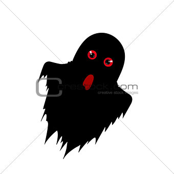 Ghost silhouette with predatory red  eyes isolated on white  bac