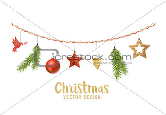 Hanging Christmas decorations composition