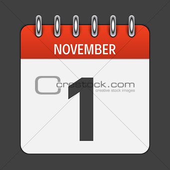 November 1  Calendar Daily Icon. Vector Illustration Emblem. Ele