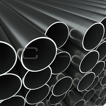 Stack of steel pipes. 3D Illustration