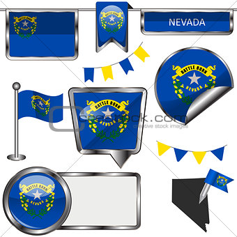 Glossy icons with flag of state Nevada