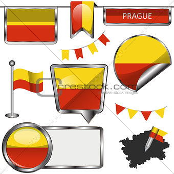 Glossy icons with flag of Prague