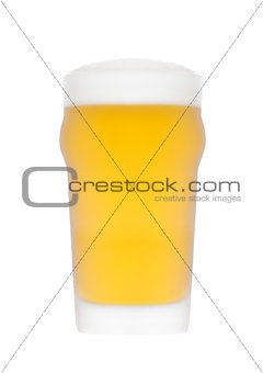 Cold frosted glass of lager beer with foam 