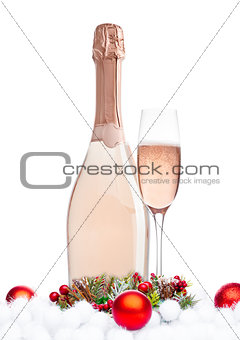 Champagne glass bottle with christmas decoration