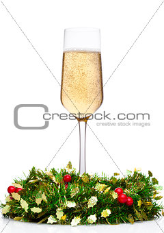 Champagne glass with christmas decoration