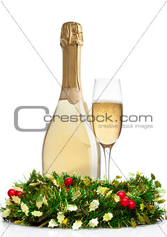 Champagne glass bottle with christmas decoration