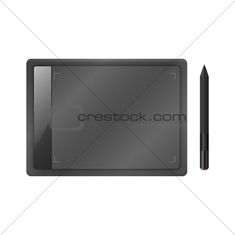 Black graphic tablet with pen.