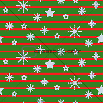 Snowflake striped green seamless vector pattern.