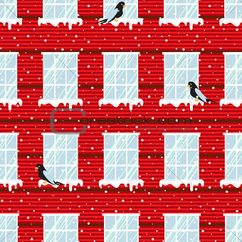 Windows seamless vector pattern and red wall building.