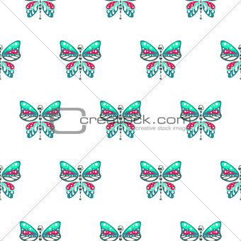 Butterfly green and blue baby seamless vector pattern.