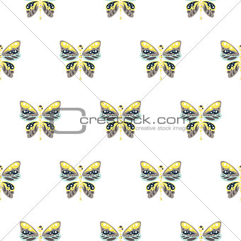 Butterfly yellow and blue baby seamless vector pattern.