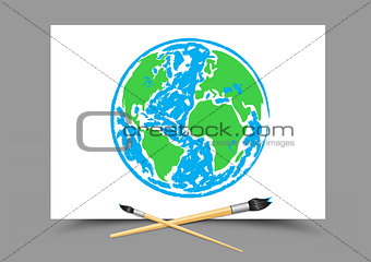drawing Earth on white paper