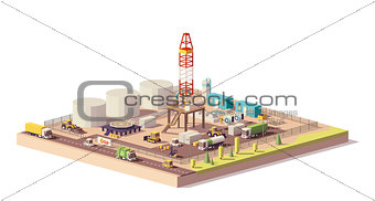 Vector low poly land oil and gas drilling rig