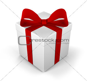 Gift box as a present with red ribbon bow isolated