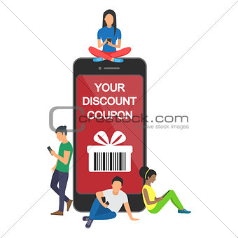 Vector illustration of young people using mobile gadgets