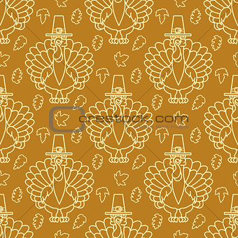 Thanksgiving Holiday Seamless Pattern. Turkey and leaves.