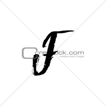 Letter F. Handwritten by dry brush. Rough strokes font. Vector illustration. Grunge style elegant alphabet