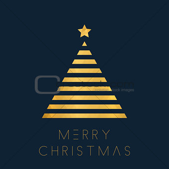 Christmas greeting card with golden polygon tree. Xmas minimalistic design