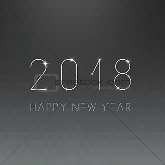 Happy new 2018 year minimalistic card - blur background. Numbers with glowing lights effect.