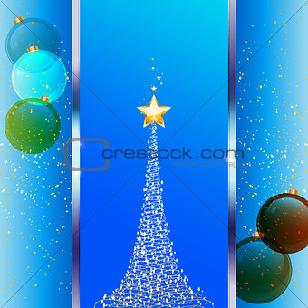 Christmas festive blue background with tree and baubles