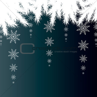 Christmas card. Winter background with spruce branches with snow
