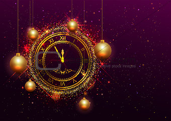 New Year Eve gold clock with Roman numerals