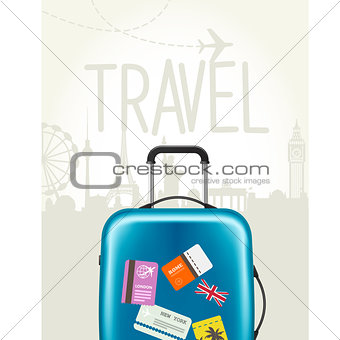 Travel around the world - modern suitcase with travel tags