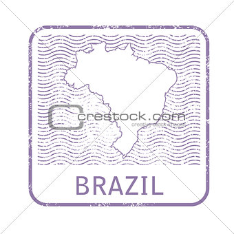 Stamp with contour of map of Brazil - contour of Brazil 