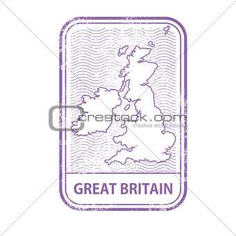 Stamp with contour of map of Great Britain - contour of UK