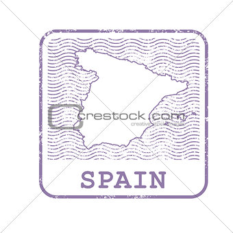 Stamp with contour of map of Spain - contour of Spain