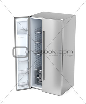 Side-by-side refrigerator with opened door