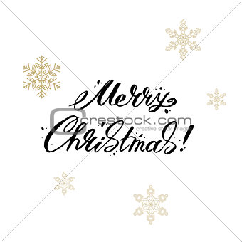 Merry Christmas lettering surrounded by snowflakes. Vector illustration