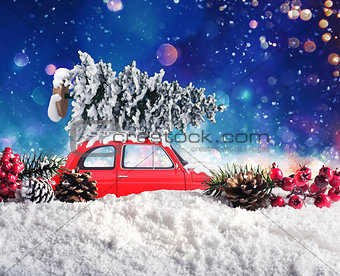 Vintage Car that transport a Christmas tree