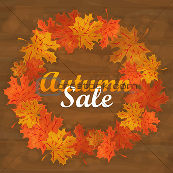 Autumn sale text banner with colorful seasonal fall leaves for shopping discount
