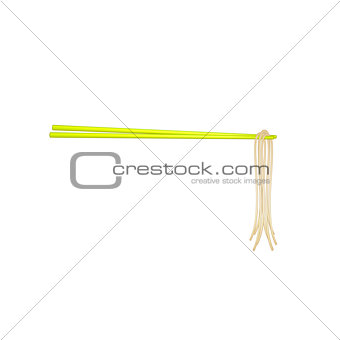 Wooden chopsticks in yellow design holding noodles