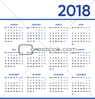 Minimalist vector 2018 calendar