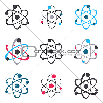 Vector atom sign logo icons collection