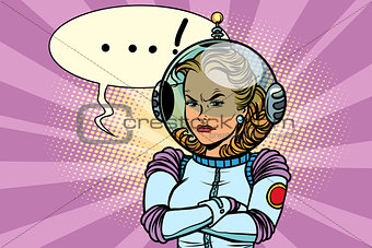 Comic illustration of angry woman astronaut