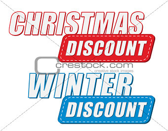 christmas and winter discount in two colors labels, flat design