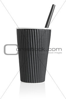 Black Paper Cup with Plastic Straw 